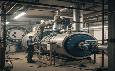 Commercial boiler installation in Glasgow casino hotel mechanical room