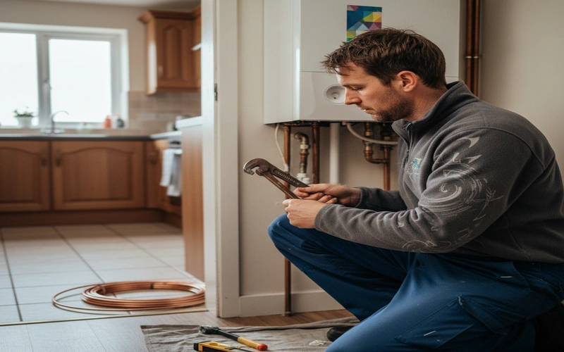 New Boiler Installation Glasgow engineer working on residential heating system